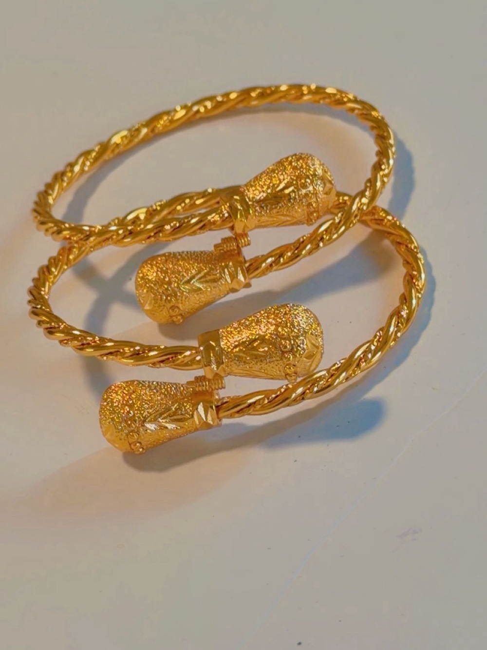 Gold Twisted Cable Cuff Bracelets tow set - Women Jewelry